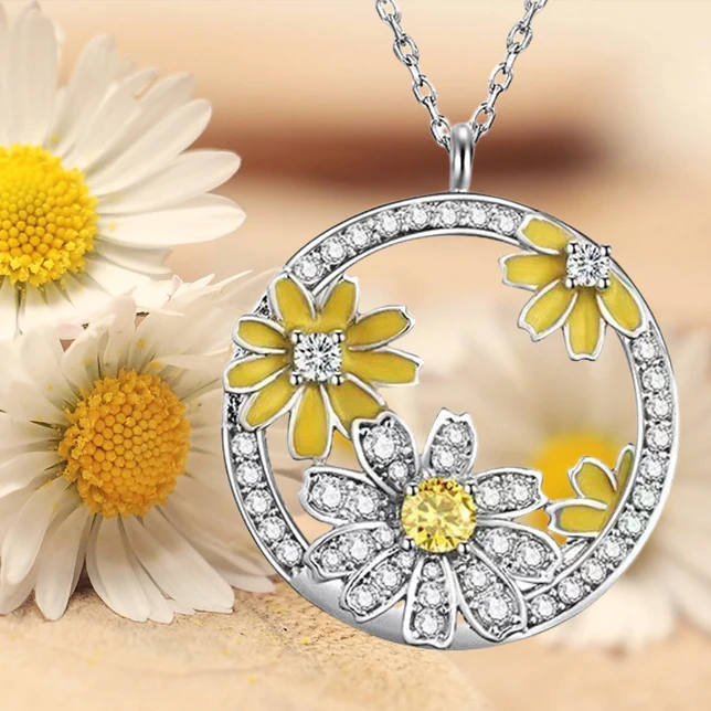 Fashion Daisy Necklace for Women Topaz Crystal Pendant Summer Wild Romance Valentine\'s Day Anniversary Gift Birthday Jewelry