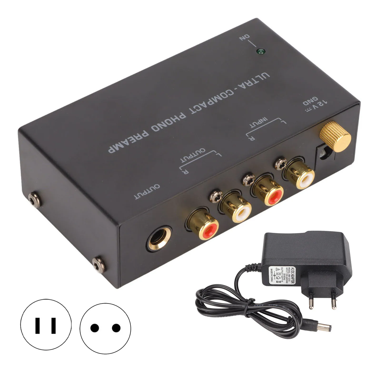 DC 12V Phono Amplifier RCA Input RCA Output Record Player Power Amplifier With Independent Knob Control 100‑240V EU Plug