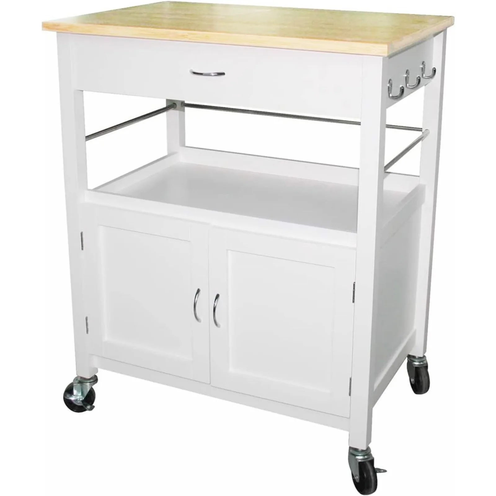 US Kitchen Island Cart on Wheels with Drawer, Storage Cabinet, Shelf and Natural Bamboo Top Butcher