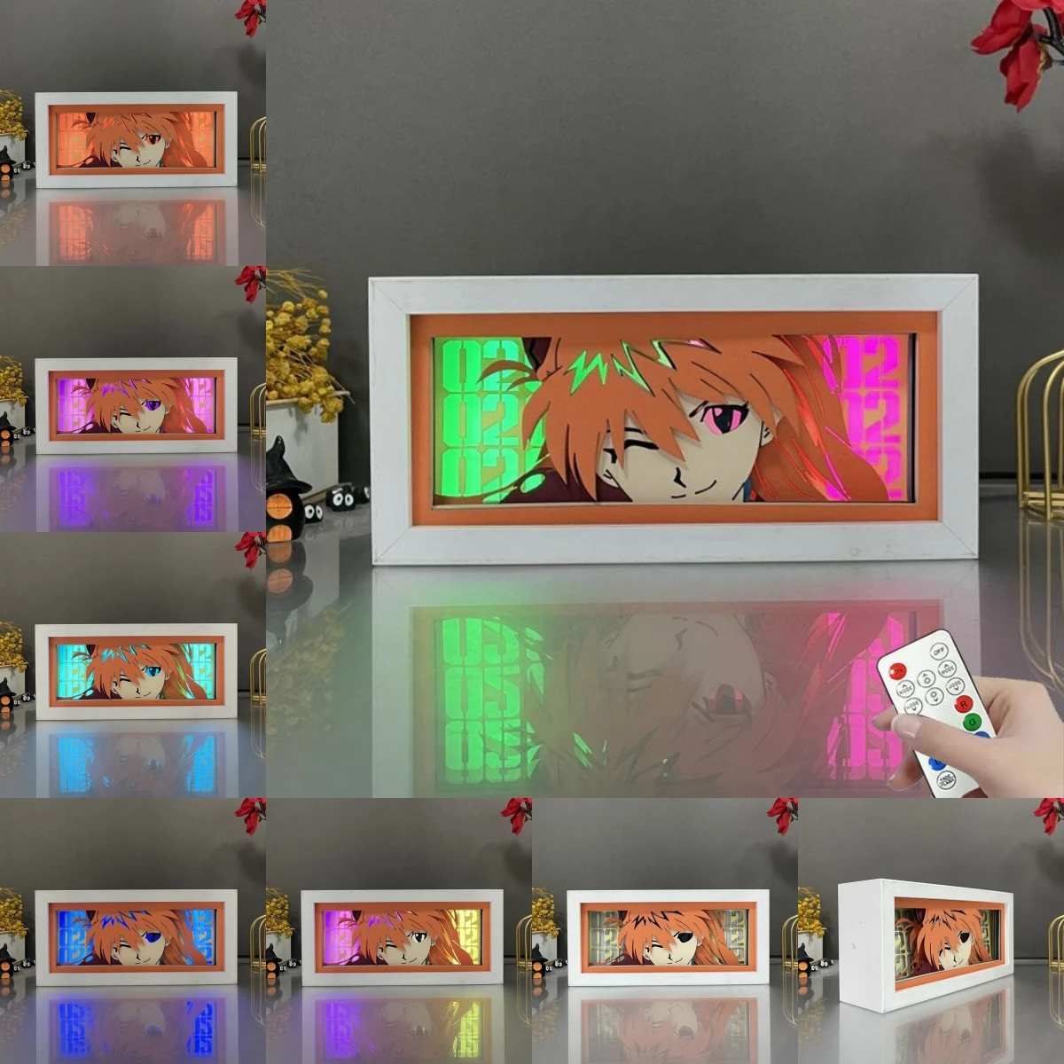 

Ночник Evangelion 3D Papercut Light с Аской, Рей, Шинджи, двухцветный, с пультом ДУ, светодиодный, для прикроватной тумбочки, крутой подарок-игрушка для фанатов