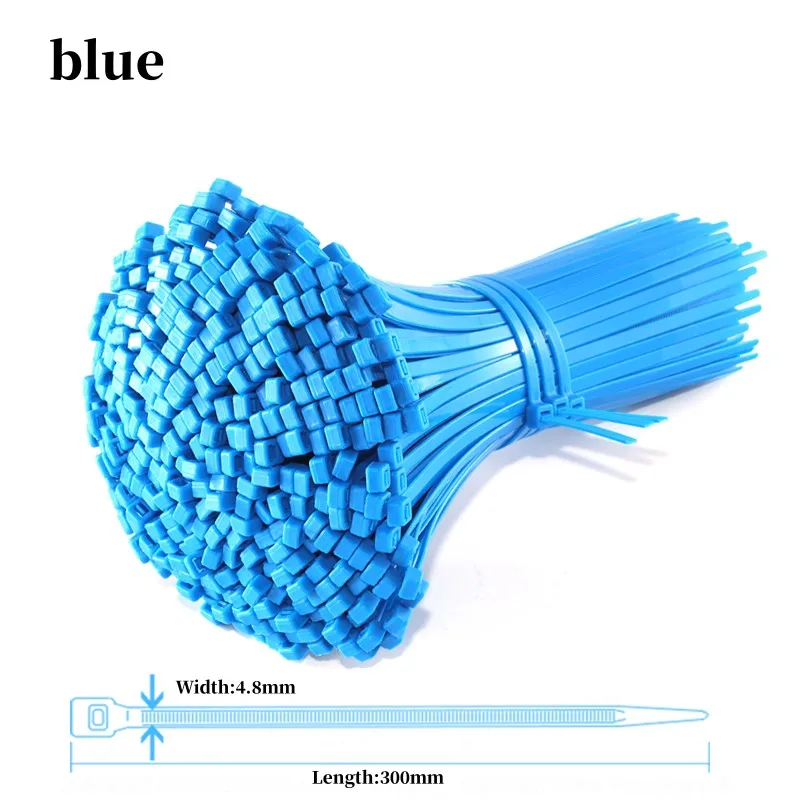 Blue plastic nylon cable ties, household multi-purpose self-locking wire zipper fastening ring, office wire bag, 100 pieces