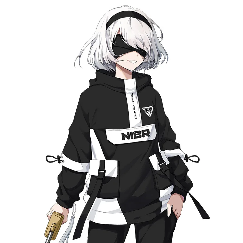 COOL Anime NieR:Automata YoRHa Type A No. 2 Fashion Loose Hooded Wind Coat Men Women Hoodie Student Harajuku Jacket Tops Pants