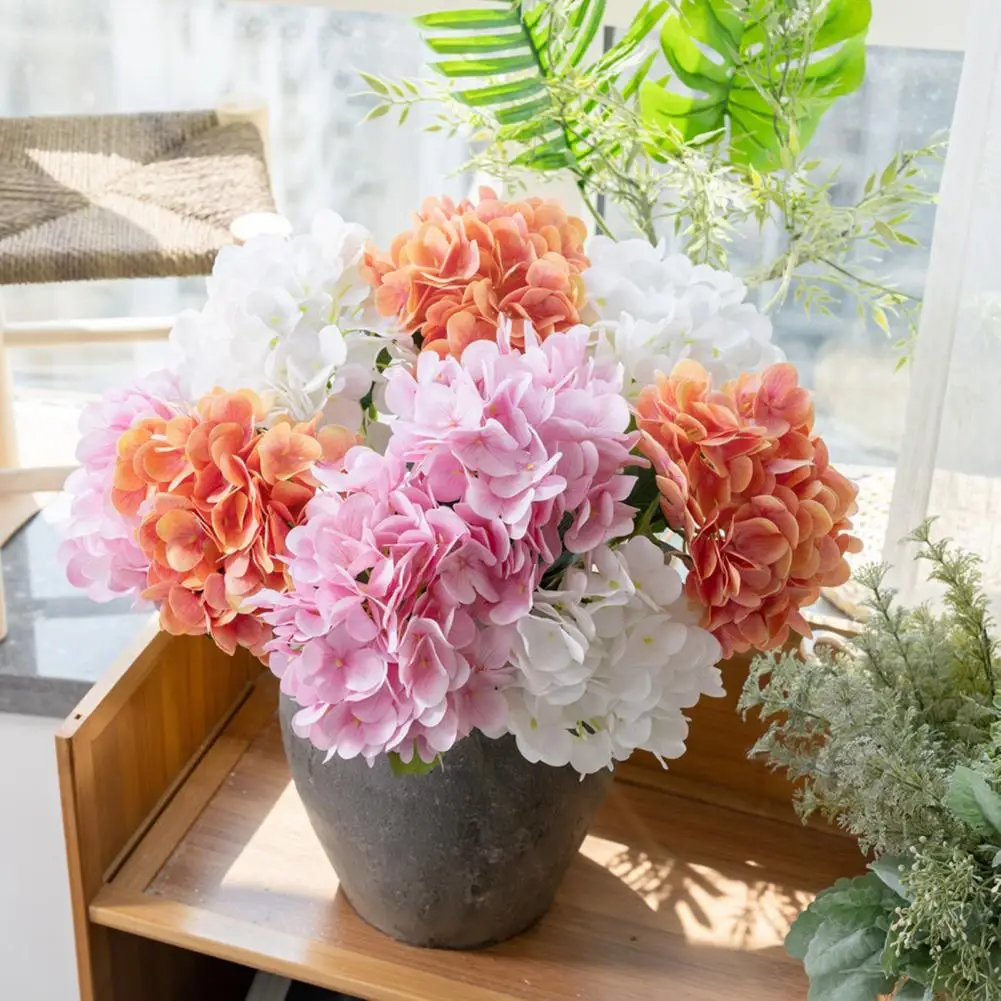 Artificial Flowers,White Pink Hydrangea Silk,Pastoral Style Faux Silk Flower Plant,Artificial Hydrangea Flower, DIY Scene Layout