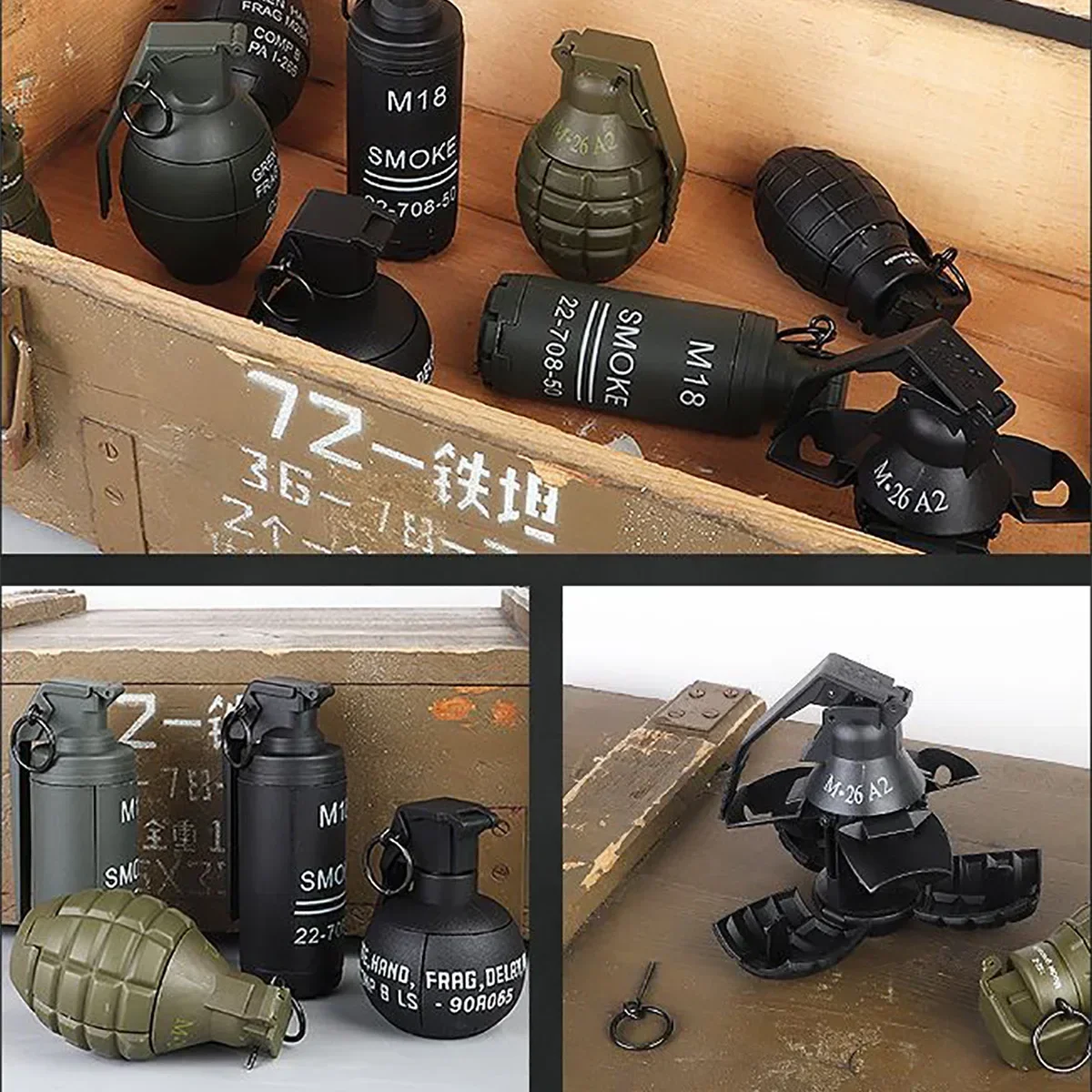 AQTactical Smoke Grenade Model M67 Burst Mine Water Grenade Bouncing Smoke Grenade and Other 10 Different Airsoft Grenade Models