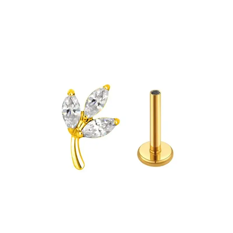 F136 Titanium Triple Marquise CZ Stud Earring Dainty Leaf For Helix Tragus Cartilage Piercing Jewelry Accessories