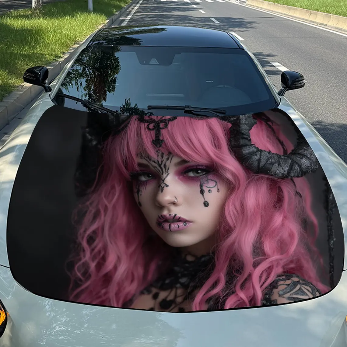 

Pink Haired Demon Girl Vinyl Car Wrap - Waterproof Scratch-Resistant Decal For Cars, SUVs,Durable Exterior Protection, Perfect G
