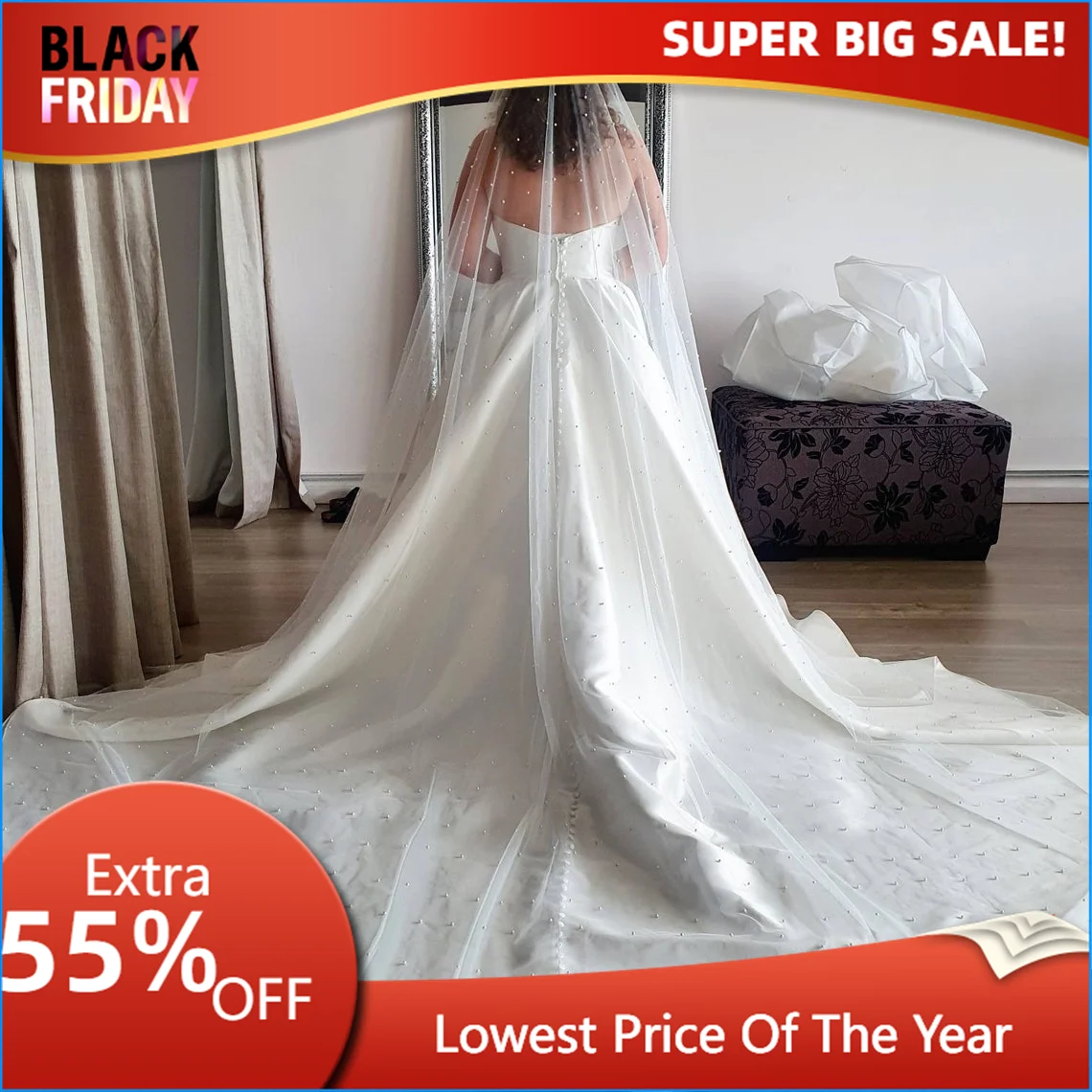 TOPQUEEN V09 Wedding Veil with Pearls 5 Meter Long Bridal Veils Beaded Cathedral Length 3M wide Dramatic Single Tier Pearl Veil