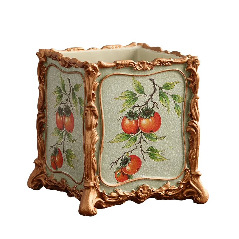 Chinese-style persimmon Ruyi pen holder ornament, boss's office desktop practical storage box, gifts for teachers and students