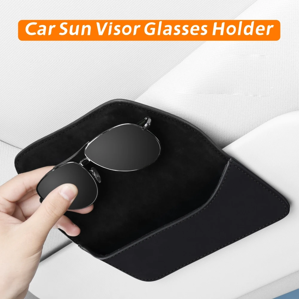 Magnetischer Auto-Sonnenblenden-Sonnenbrillenhalter – universelles Brillenetui aus PU-Leder mit Beflockungsfutter für Autos, SUVs und LKWs