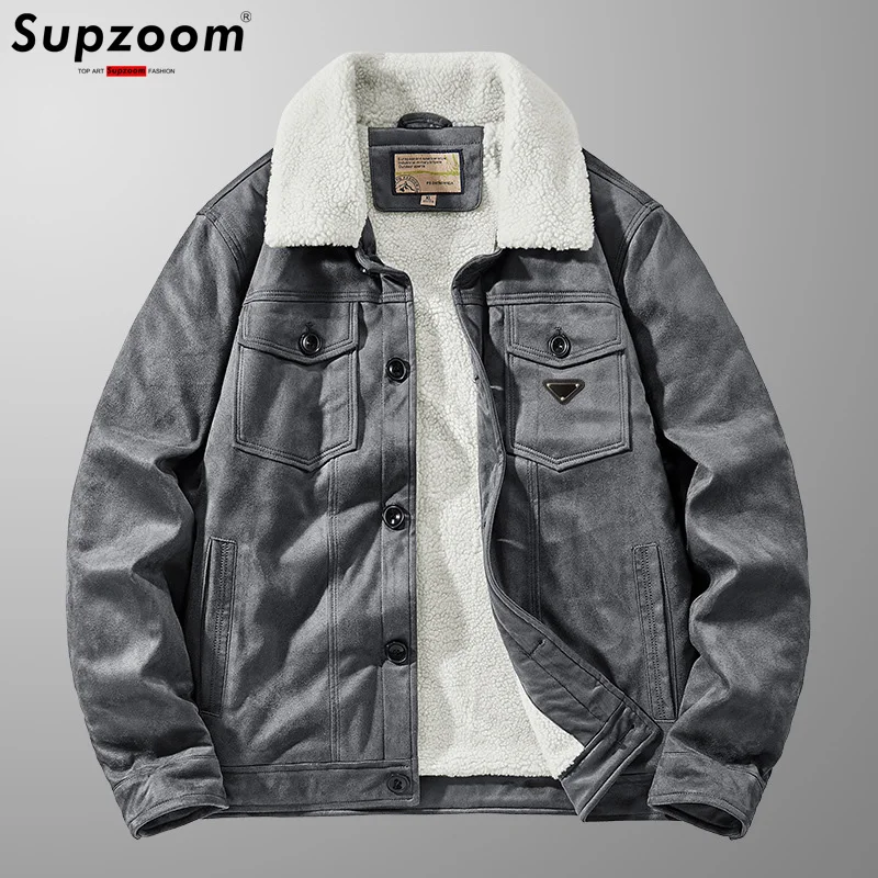 Supzoom 2025 New Arrival Top Fashion Turn-Down Collar Autumn And Winter Suede Lamb Wool Splicing Casual And Handsome Men Jacket