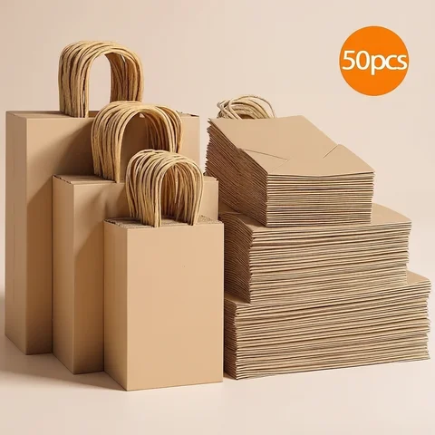 10/20/50pcs Party Favor Bags Recyclable Kraft Paper Shopping Bags for Birthday Gift Candy Treat Goodie Goody & Grocery Packaging