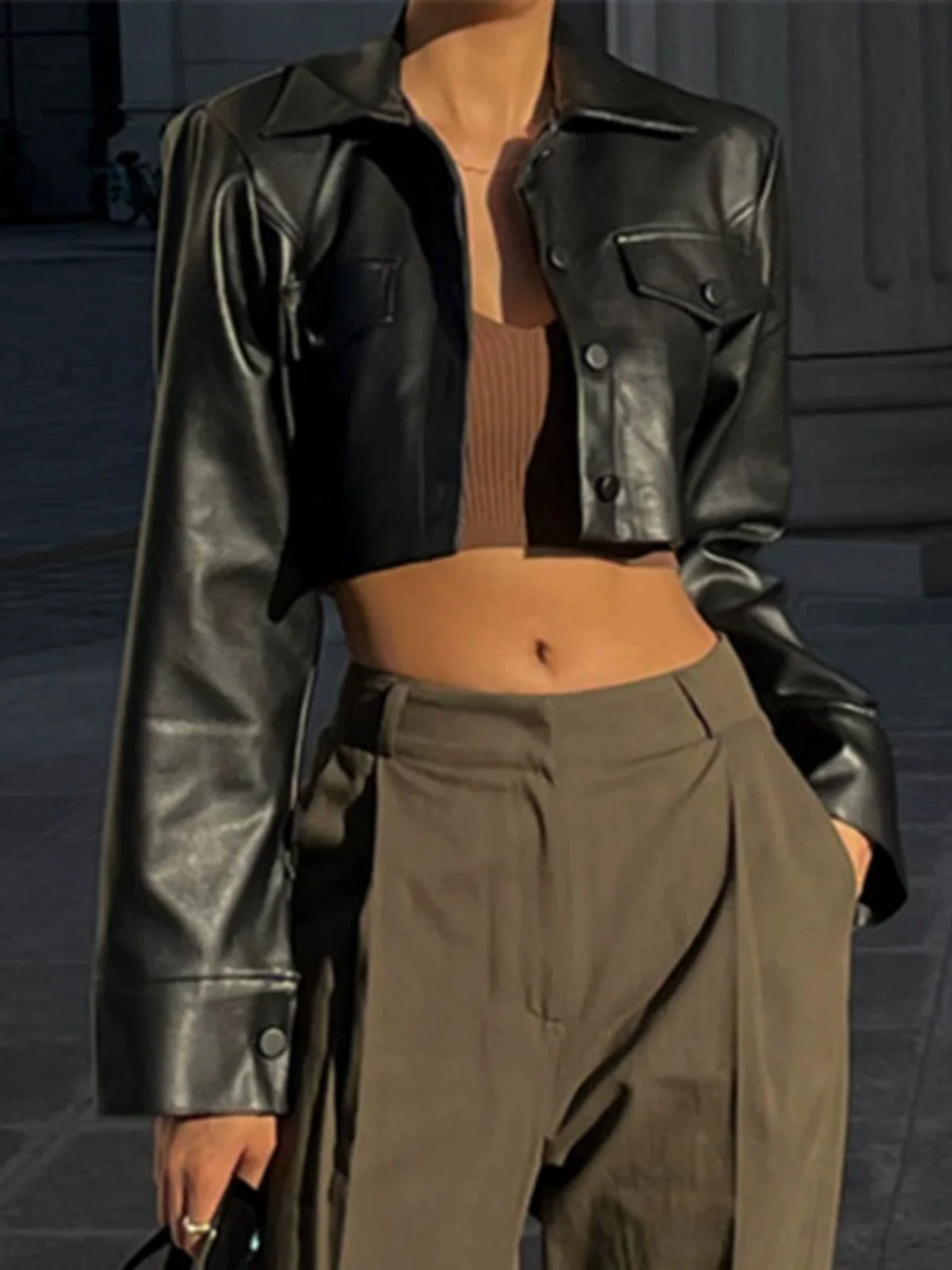 Kurtka motocyklowa Street Sle ze skóry PU, wiatrówka, krótka, dopasowana, długa, damska, modna, na wiosnę.