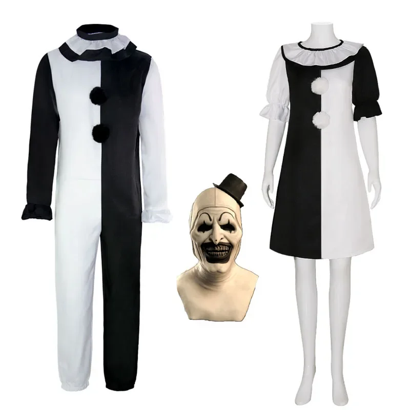 Terrifier Art Clown Joker Cosplay Costume pour hommes et femmes, combinaison, masque, Barrage, fur s Up, Tenues d'horreur, Halloween, Carnaval, ixtrempée