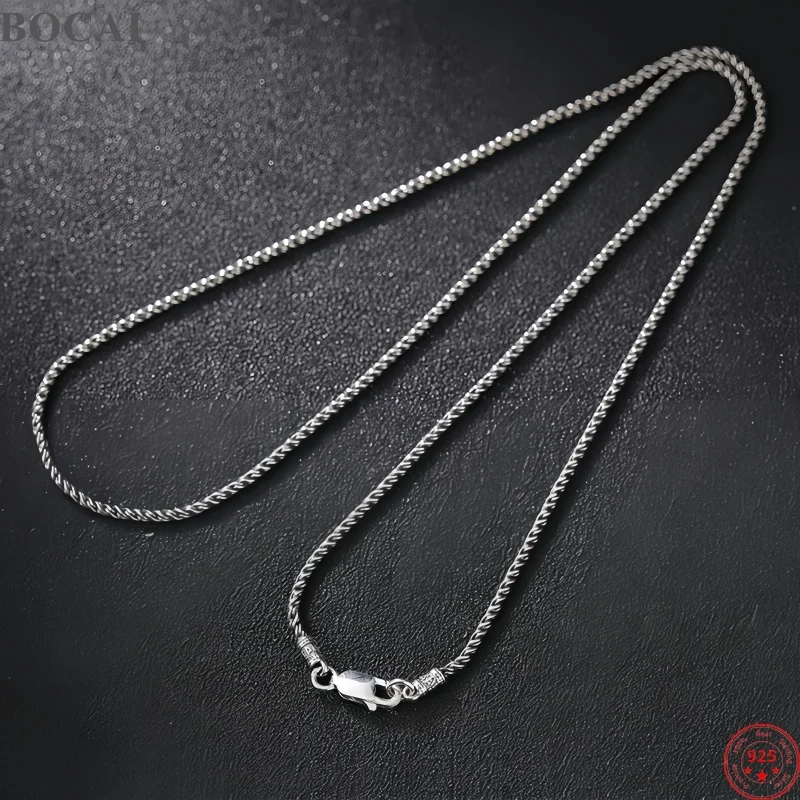 BOCAI New S S925 Silver 1.8MM Six-Character Mantra Braided Necklace for Men and Women Personality Fashion Jewelry