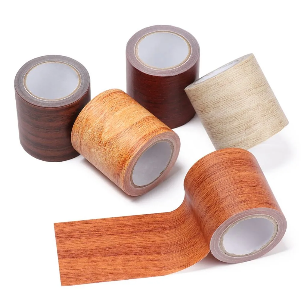 5M/Roll Self-adhesive Furniture Repair Tape Wood Grain DIY Floor Renovation Sticker Realistic Waterproof Wall Waist Line