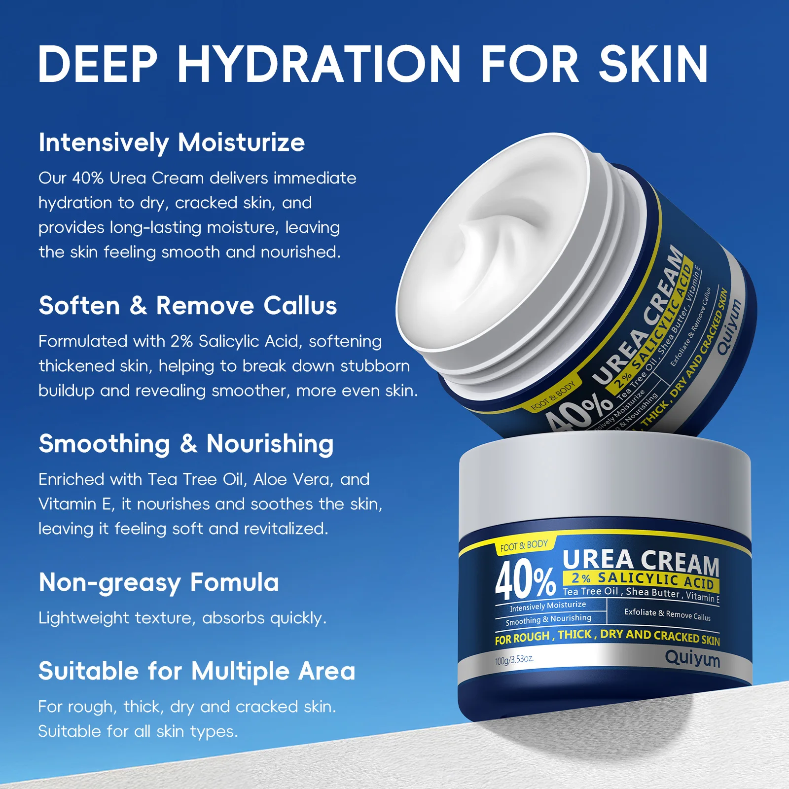 40% Urea Cream with 2% Salicylic Acid Tea Tree Oil Exfoliating Callus Remover Cracked Heel Repair for Feet, Softening Foot Care