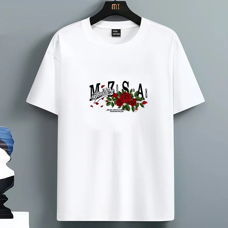 

Luxury Men's 100% cotton summer loose size Creative Flower printed slim fit casual sports round neck short sleeved T-shirt top