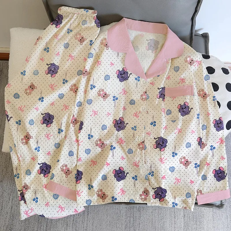 

Женский пижамный комплект в стиле Харадзюку с забавным принтом в стиле кавай, осень-зима, новинка 2024, домашняя одежда с длинными рукавами, милые, милые, модные, мягкие пижамы