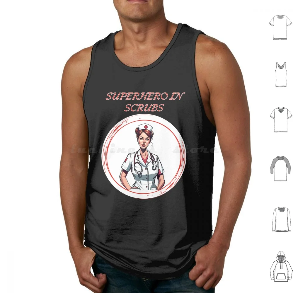 Great Gift For A Nurse. Superhero In Scrubs Tank Tops Print Cotton Superhero In Scrubs Nurs Nursing Funny Medicine Rn Cute