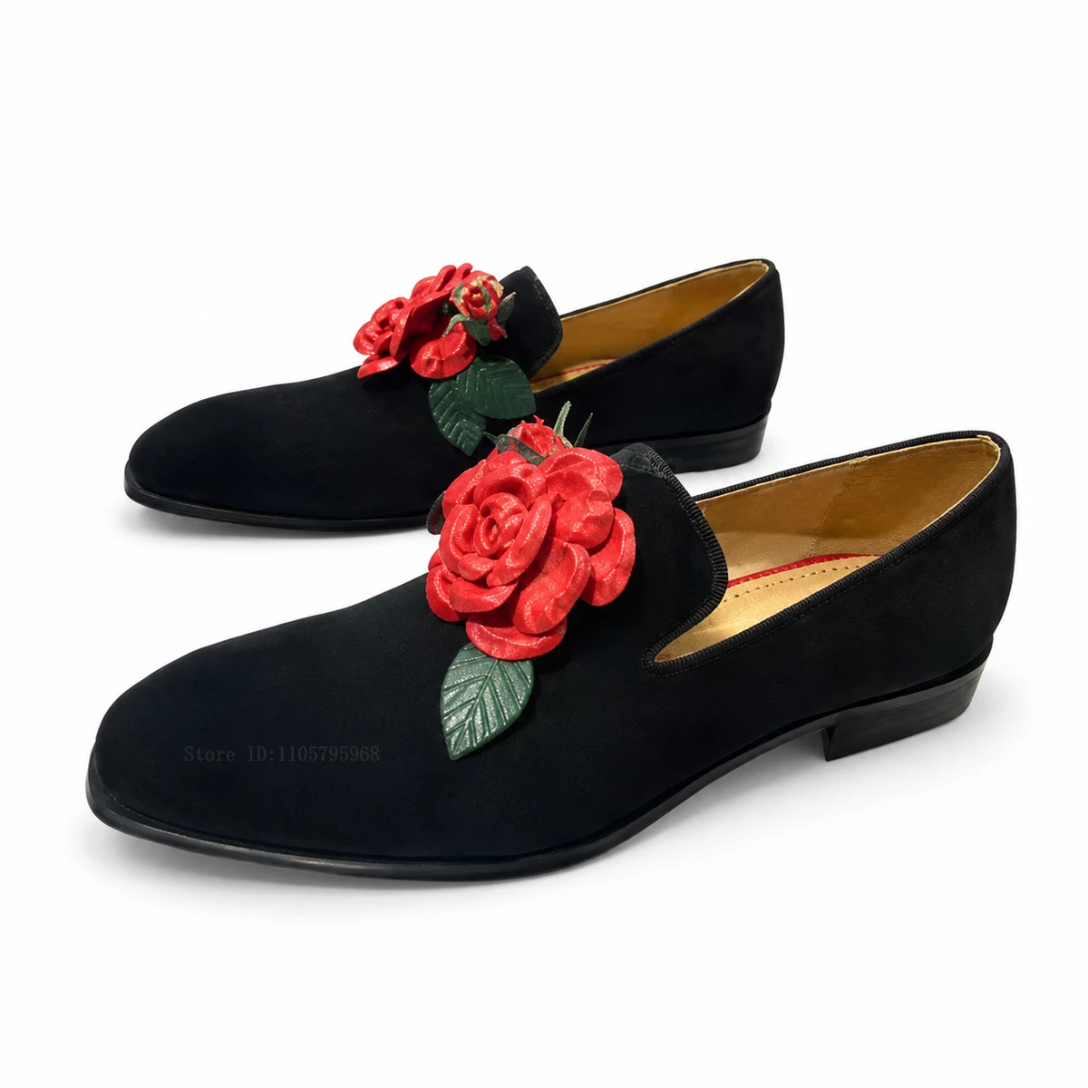 3D Rose Decor Slip-On Loafers Vintage Elegant Dress Shoes