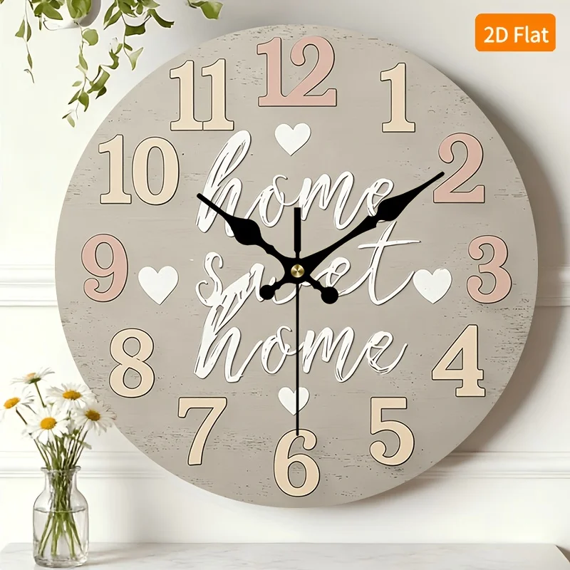 2D Flat. 1pc, Minimalist Nordic Style Wooden Wall Clock Home Decorative Silent Hanging Timepiece for Living Room Bedroom Desktop, 12-inch Round Non-Ticking Clock Perfectly Suited to Bedrooms, Livings Rooms, Offices, Kitchens, and Baths (AA Batteries