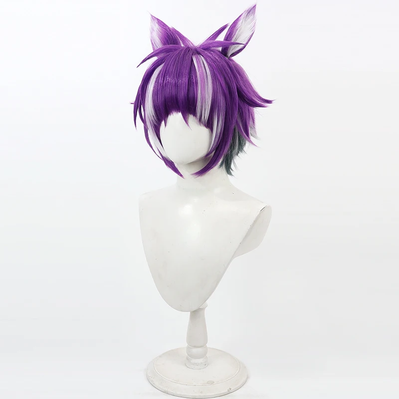 Peluca de Cosplay Twisted Wonderland Che'nya, pelo sintético corto morado resistente al calor, accesorios de juego de rol para fiesta de Halloween para hombres y mujeres