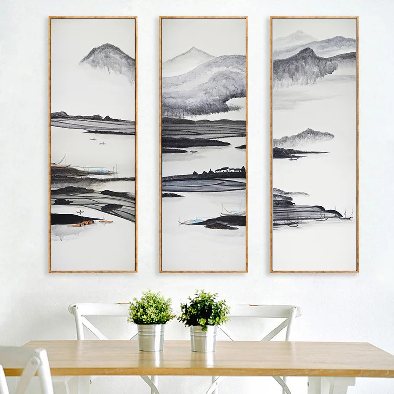 

Living room hanging paintings, vertical plates, study triptych ink landscape
