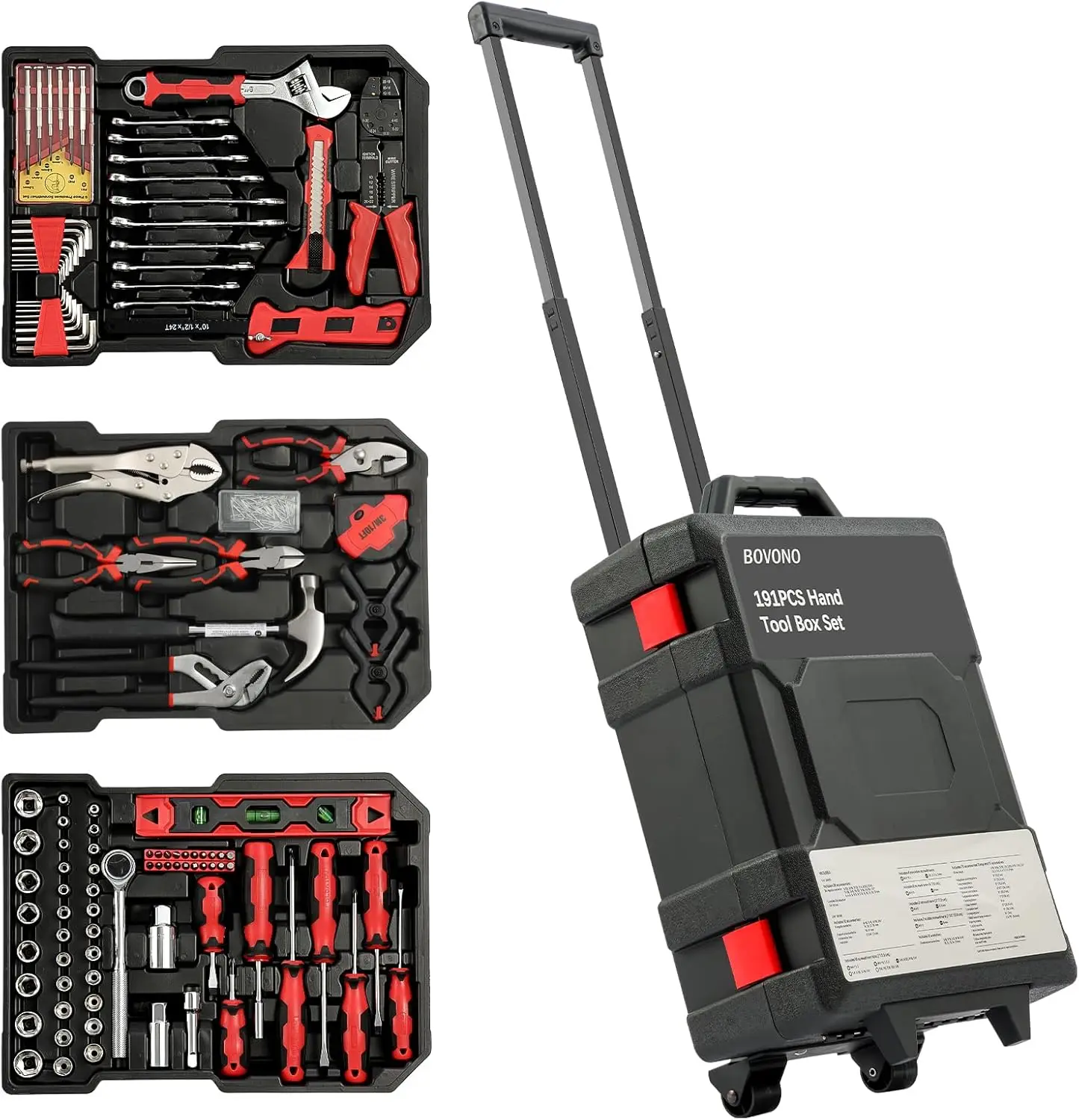 Pcs Tool Set With Rolling Tool Box, Household Tool Kit With Plastic Trolley Case, Repair Mechanic Tool Sets Portable Hand