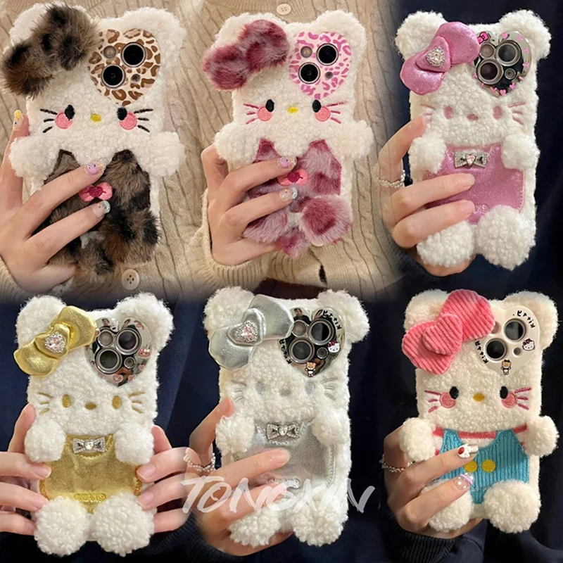 

Sanrios Hello Kitty Fur Fluffy Phone Case for Iphone 15 14 11 13 12 Pro Max Plus Cute Cartoon Warm Plush Soft Tpu Back Cover