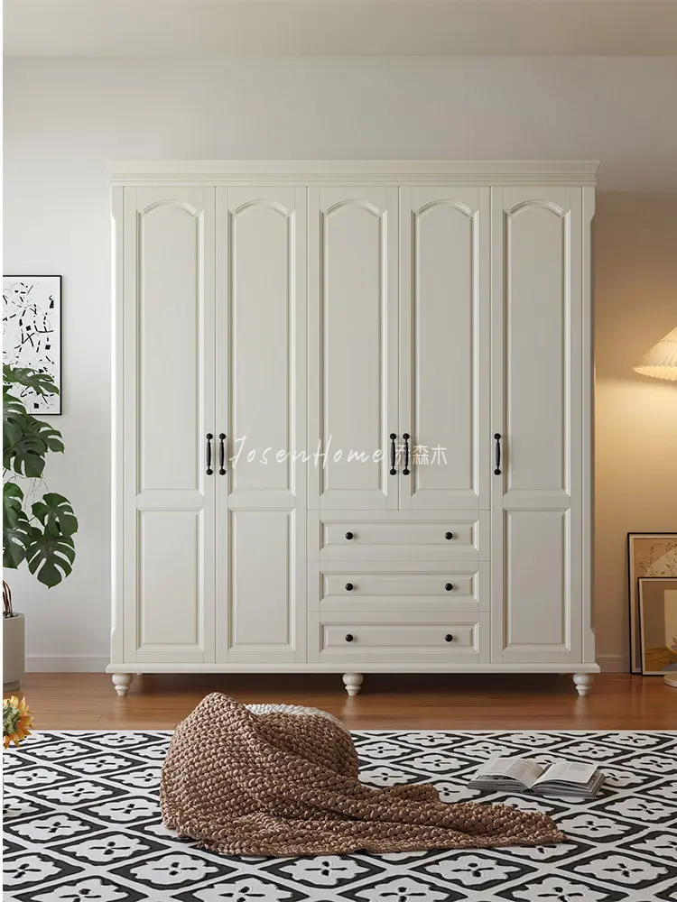 All solid wood cream style white five-door wardrobe home bedroom modern and simple