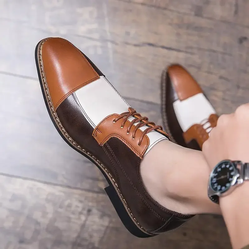 Sapatos de derby de couro genuíno masculino, sapato vestido com renda, dedo apontado, respirável, confortável, verão