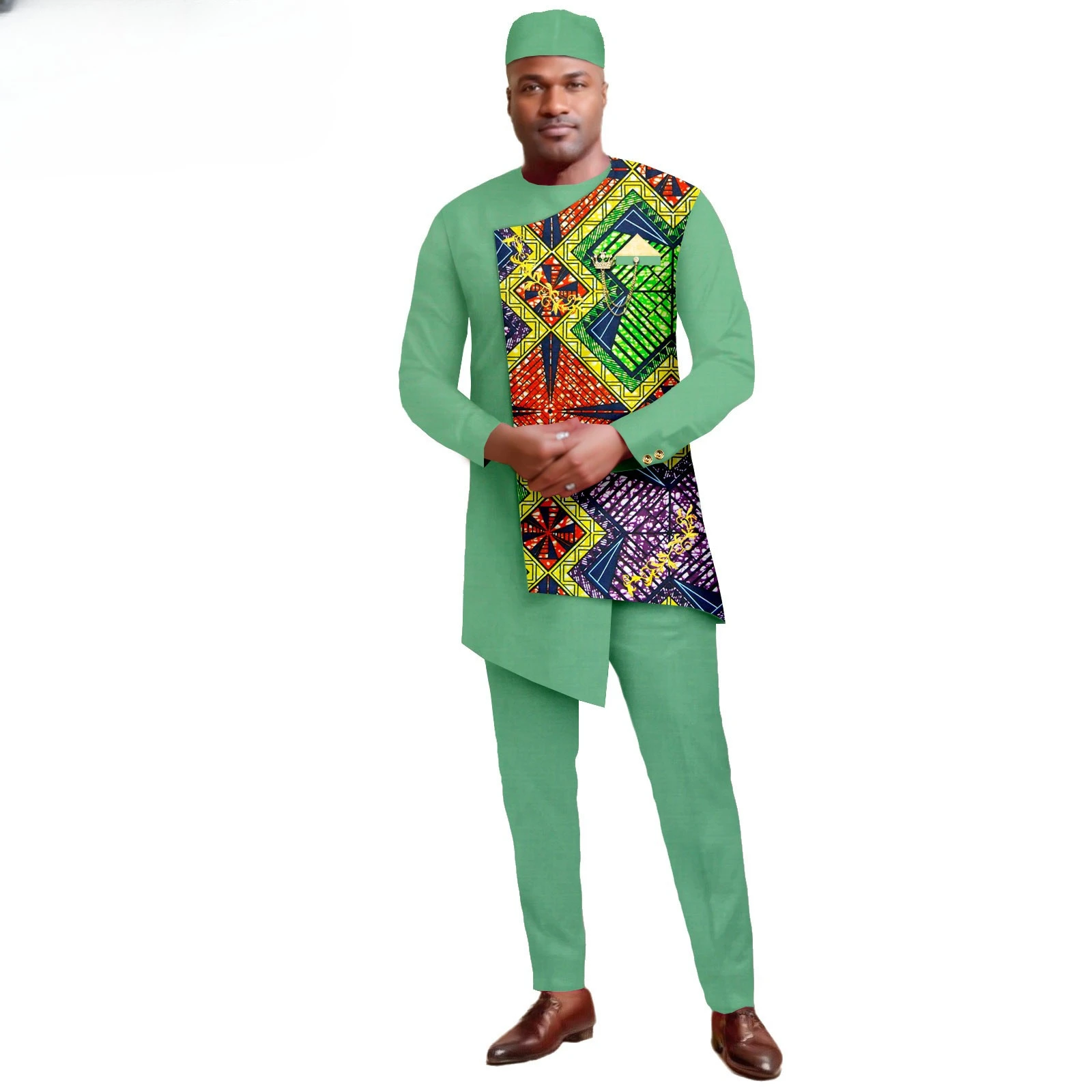 

2025 African Suits for Men Embroidery Print Blazer and Pants Set Business Dress Suit with Kerchief Party Wedding Evening