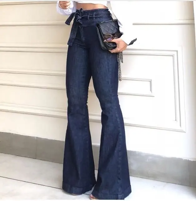 Jeans Women\'s 2023 Summer and Autumn New Versatile Casual Lace up High Waist Micro Elastic Flare Pants Wide Leg Pants