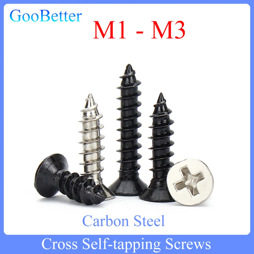 

100Pcs Cross Recessed Self-tapping Screws M1 M1.2 M1.4 M1.7 M2 M2.3 M2.6 M3 Carbon Steel Phillips Countersunk Head Wood Bolts