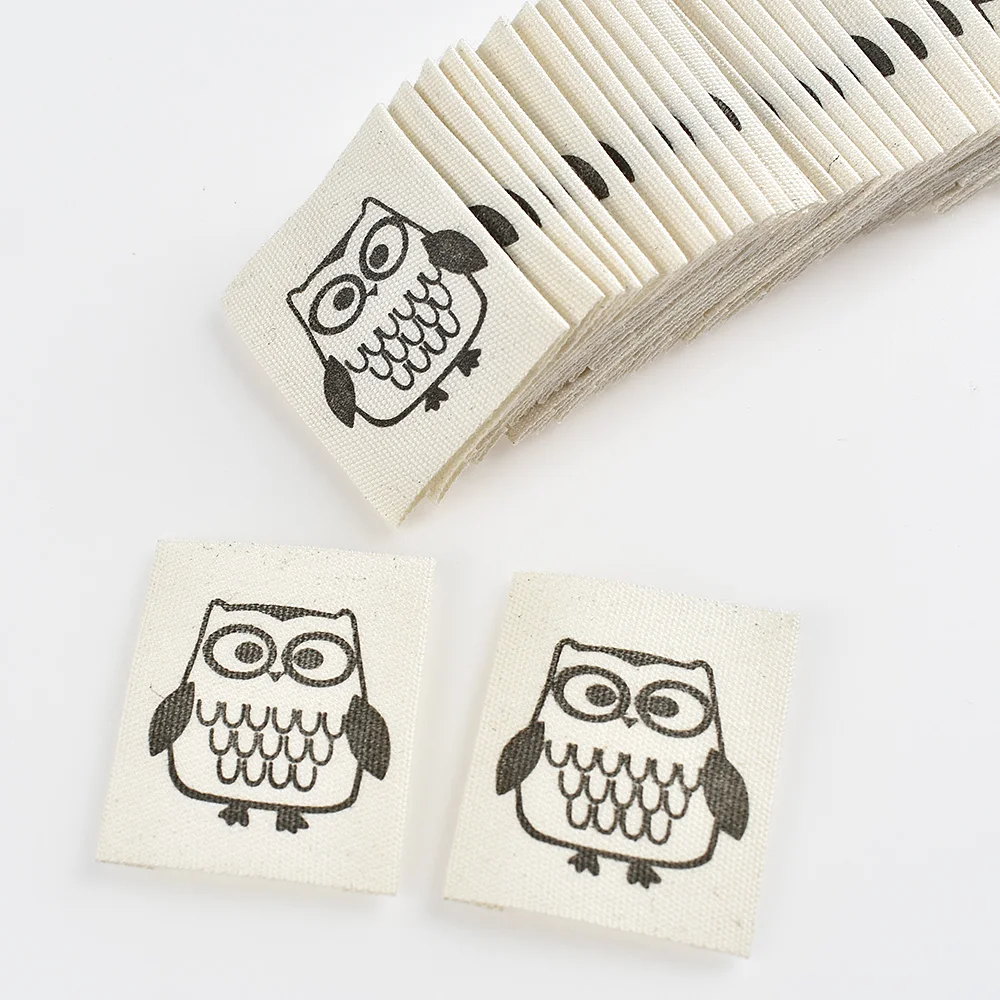 New Arriving 48Pcs Fabric Owl Label Tags Rectangle Handmade Labels For Clothing Tags Sewing Crafts Diy Hats Bags Decoration