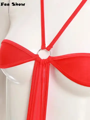 Womens Micro Slingshot One Piece Swimwear Halter O-ring T-back Sheer Mesh Bodysuit Bathing Suit Bikini Beachwear