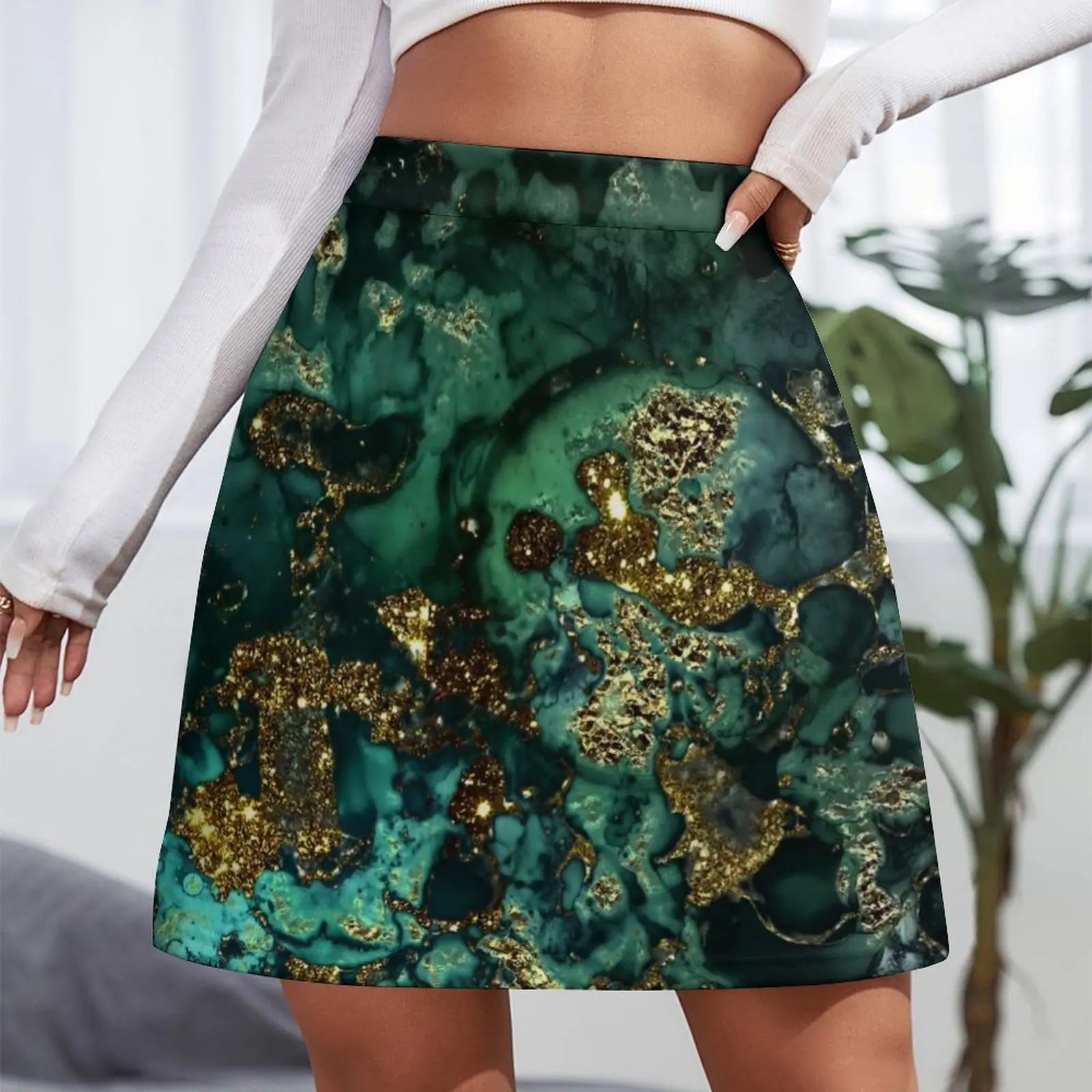 Gold Indigo Faux Malachite Marble Mini Skirt midi skirt for women skirt sets Mini