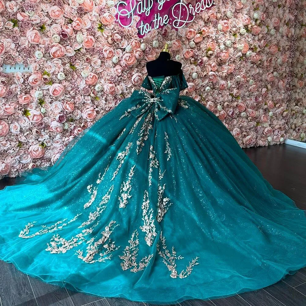 Princess Quinceanera Dresses Off Shoulder Appliques Beads Tull Corset Sweet 16 Birthday Vestido 15 Anos