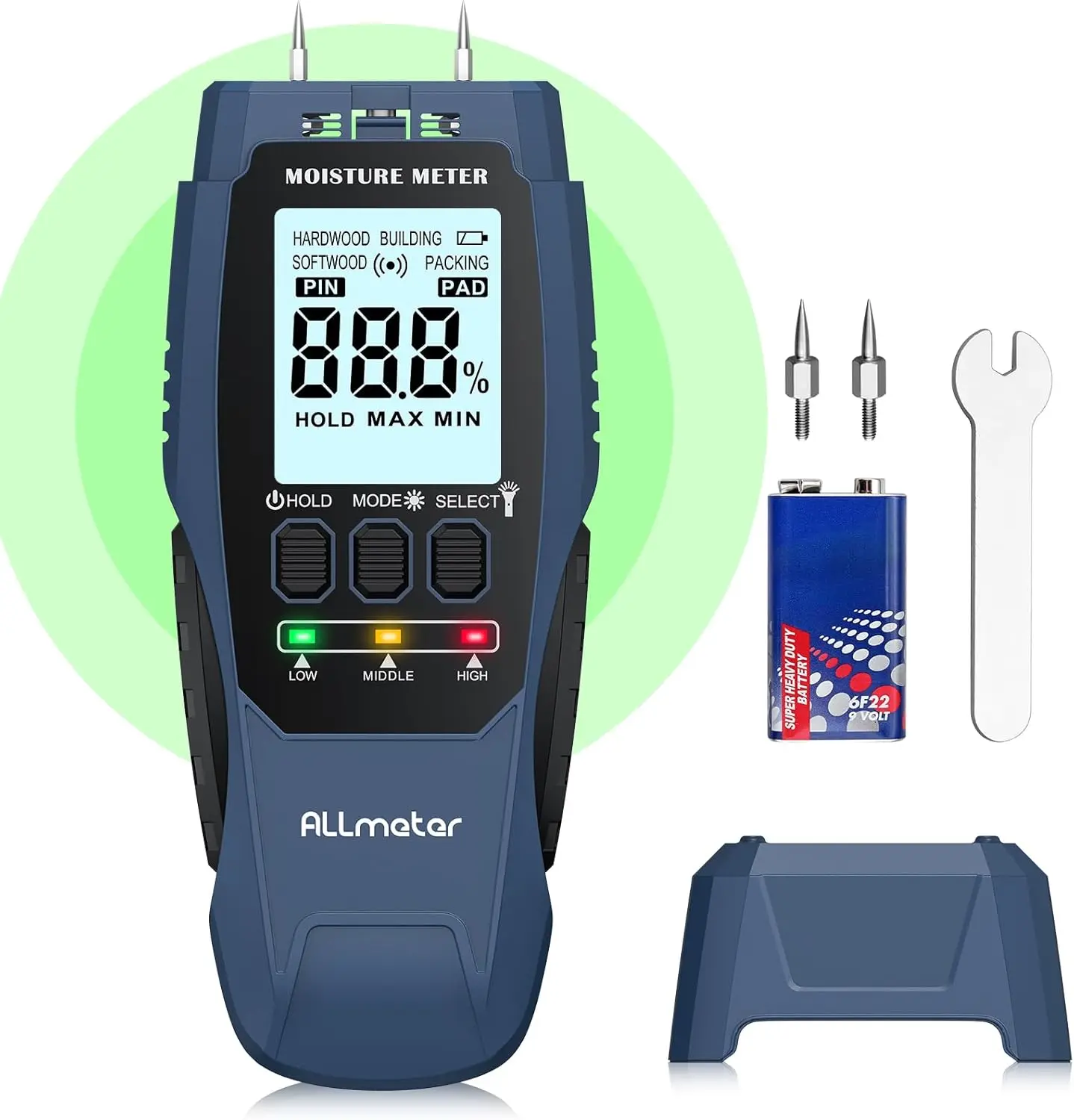 

2-in-1 Digital Wood & Building Moisture Meter – Dual Pin & Pinless Tester for Home Renovation, Construction & Woodworking