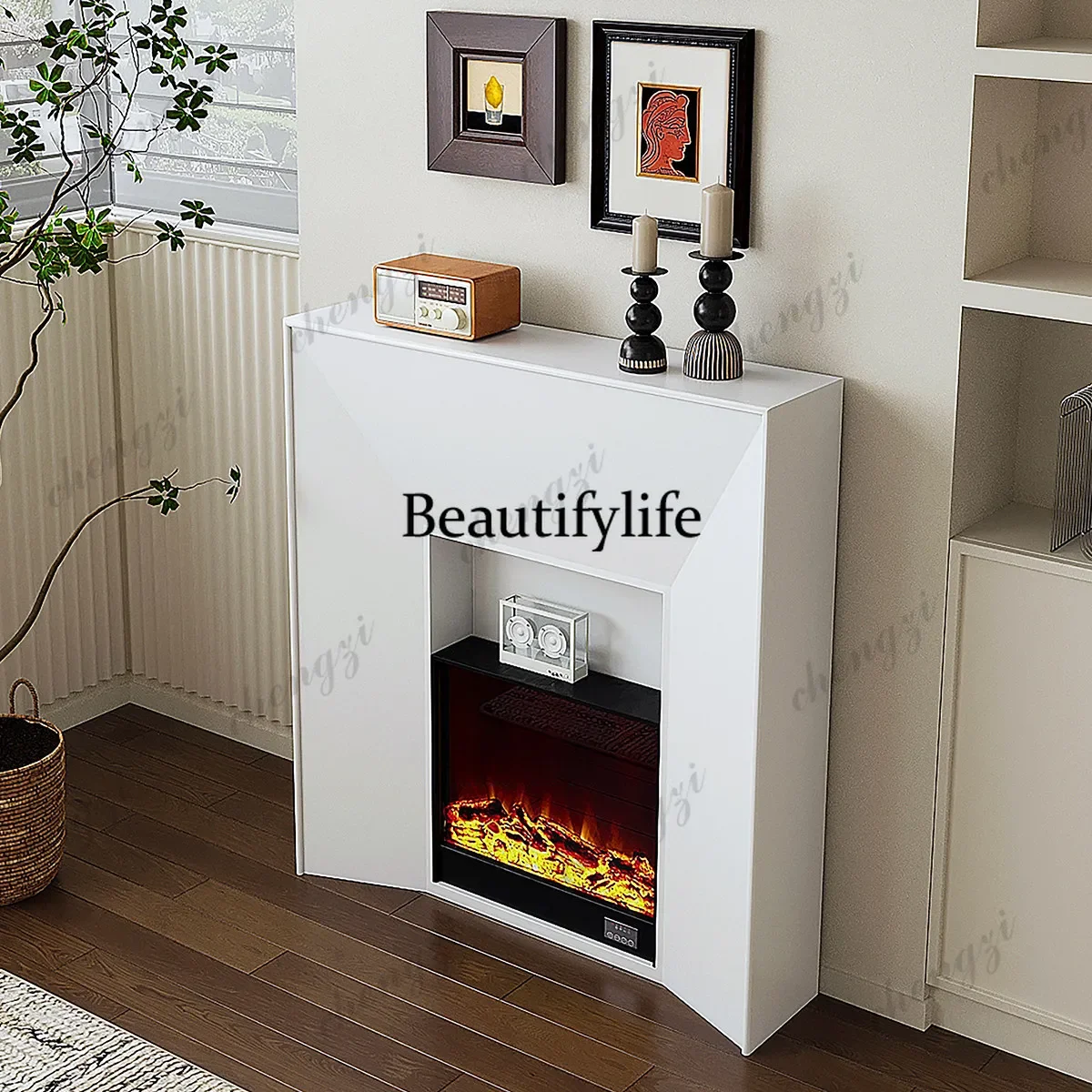 B567  French retro fireplace decorative cabinet living room bedroom home interior, display electronic simulation flame narrow ca