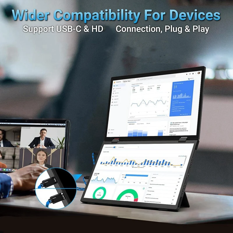 15.6 Inch FHD Protable Monitor IPS Folding Stacked Dual Laptop Screen Extender USB-C External Computer Display Screen [To&On-e]