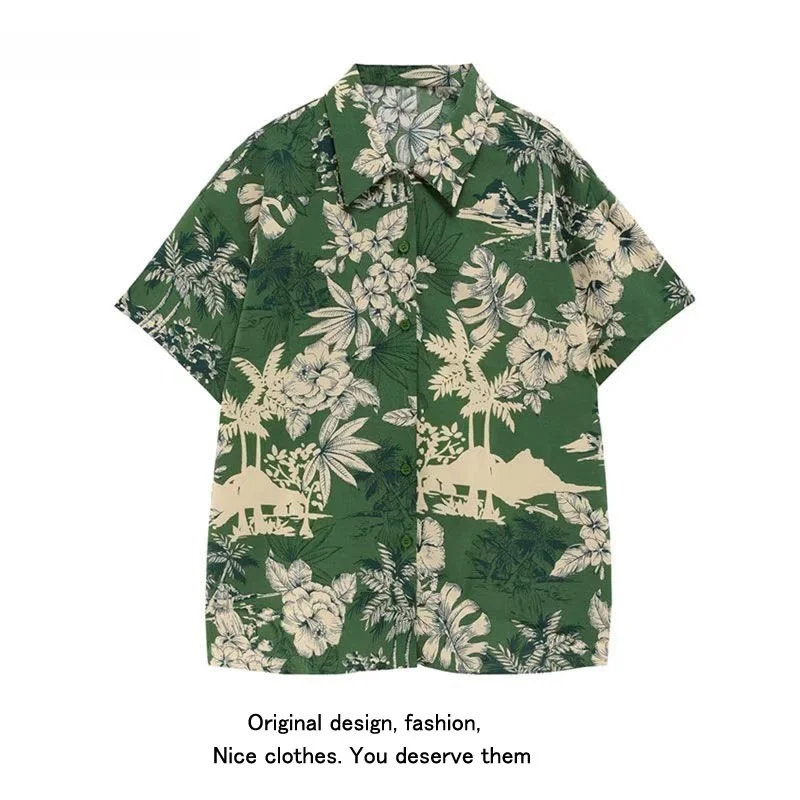 

Seasonal Brand Button Retro Floral Print Casual f Sve Men's irt Summer Trendy Soft Polyester Fiber Stand Fit irt