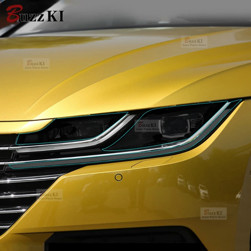 For Volkswagen VW CC Arteon 2018-Present Accessories 2 Pcs Car Headlight Protective Film Headlamp Transparent Black TPU Sticker