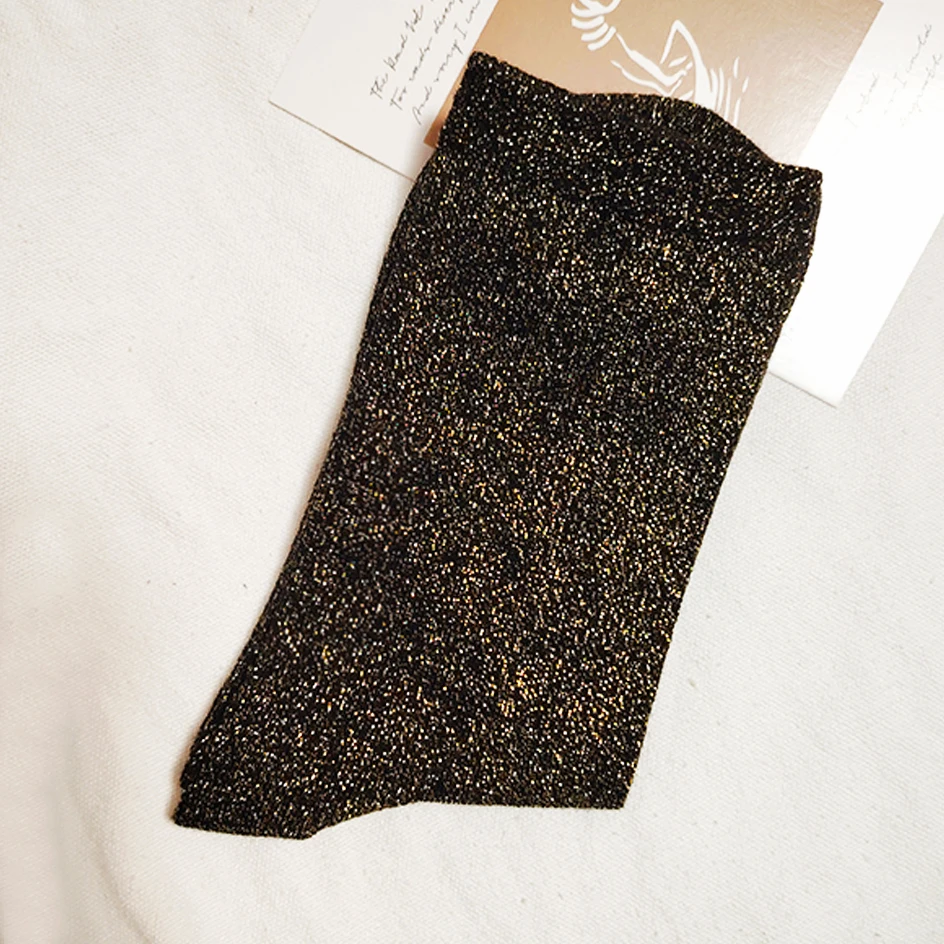 Breathable Glitter Socks Women Winter Sparkly Socks Sequin Socks Shiny Silver Silk Stockings Fashion Bright Cotton Sports Socks