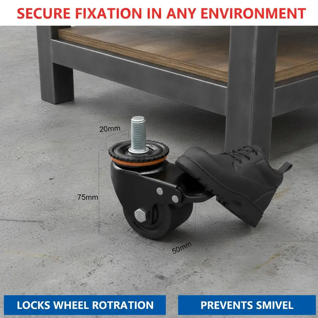 Heavy Duty Industrial Caster Swivel Wheel 2/2.5/3 Inch with Adjustable Leveling Feet 1.2-1.8 Ton Load Capacity for Commercial Us