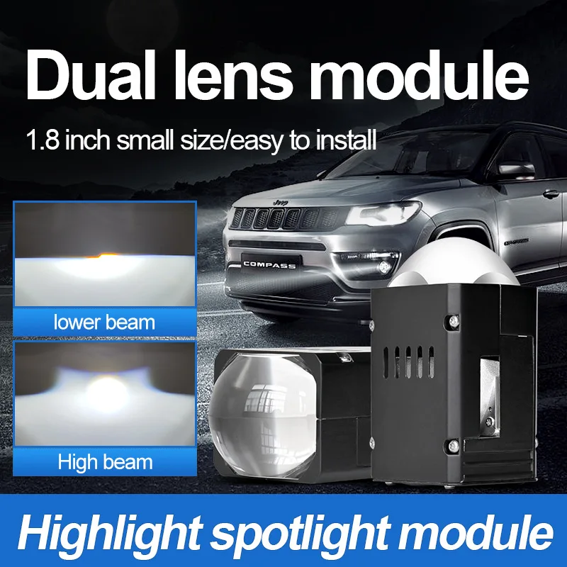 

New double lens module 1.8 inch 1.5 inch LED headlight modified far and near integrated super bright car motorcycle