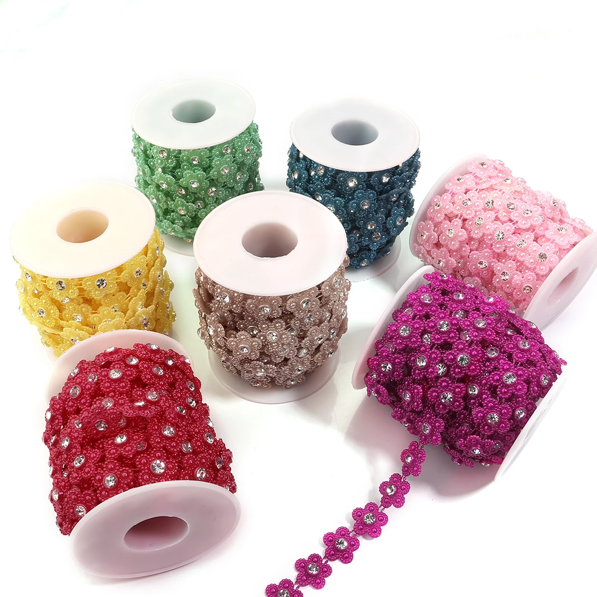 5 yards/rolle Imitation Perle Blume Ketten Bunte Kunststoff Ketten Mit Strass Für DIY Schmuck Machen Handwerk Zubehör