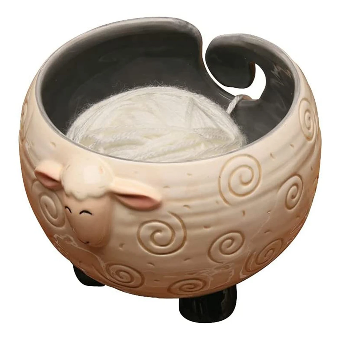 Sleepy Sheep Ceramic Yarn Bowl Knitting Bowl - Holds Ball of Yarn for Tangle Free Needlecrafts, 6inch W x 4.5inch HT99C