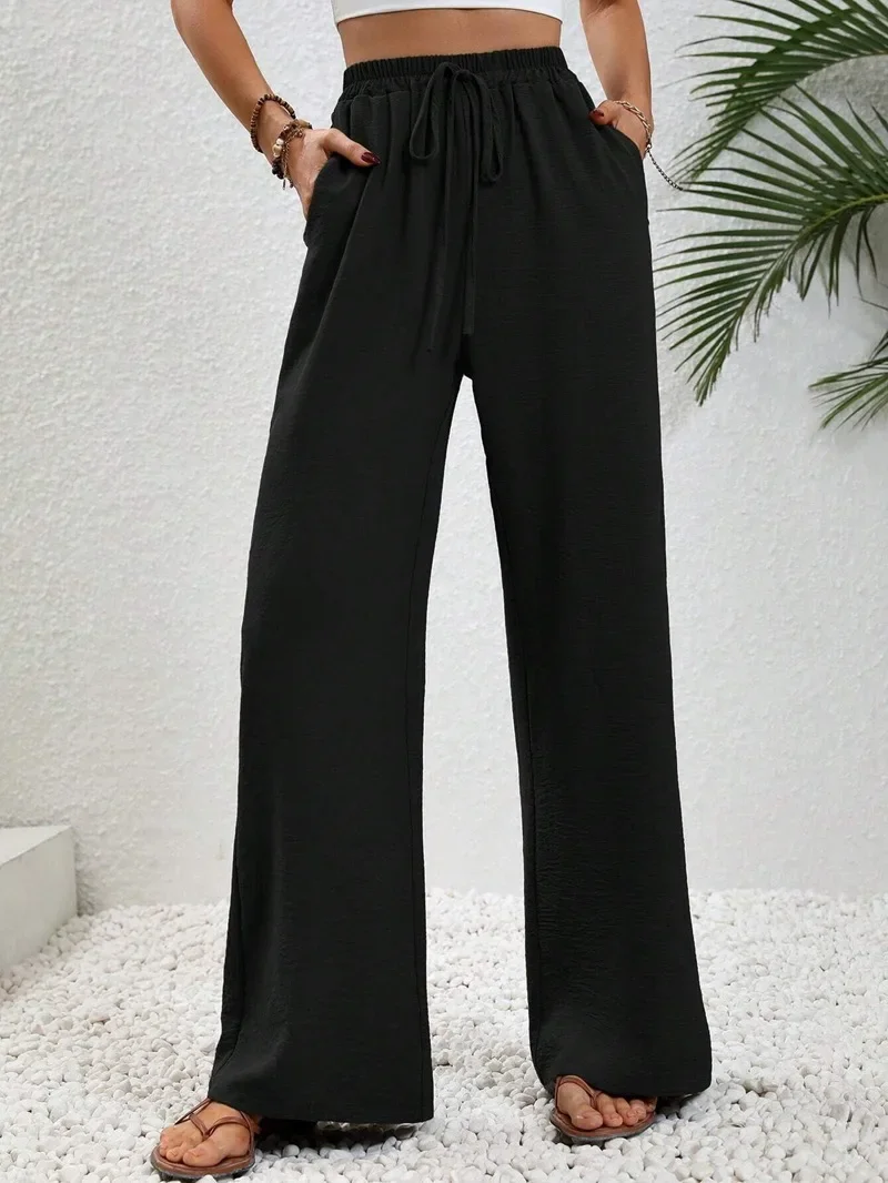 New autumn and winter versatile solid color floor length wide leg pants casual pants