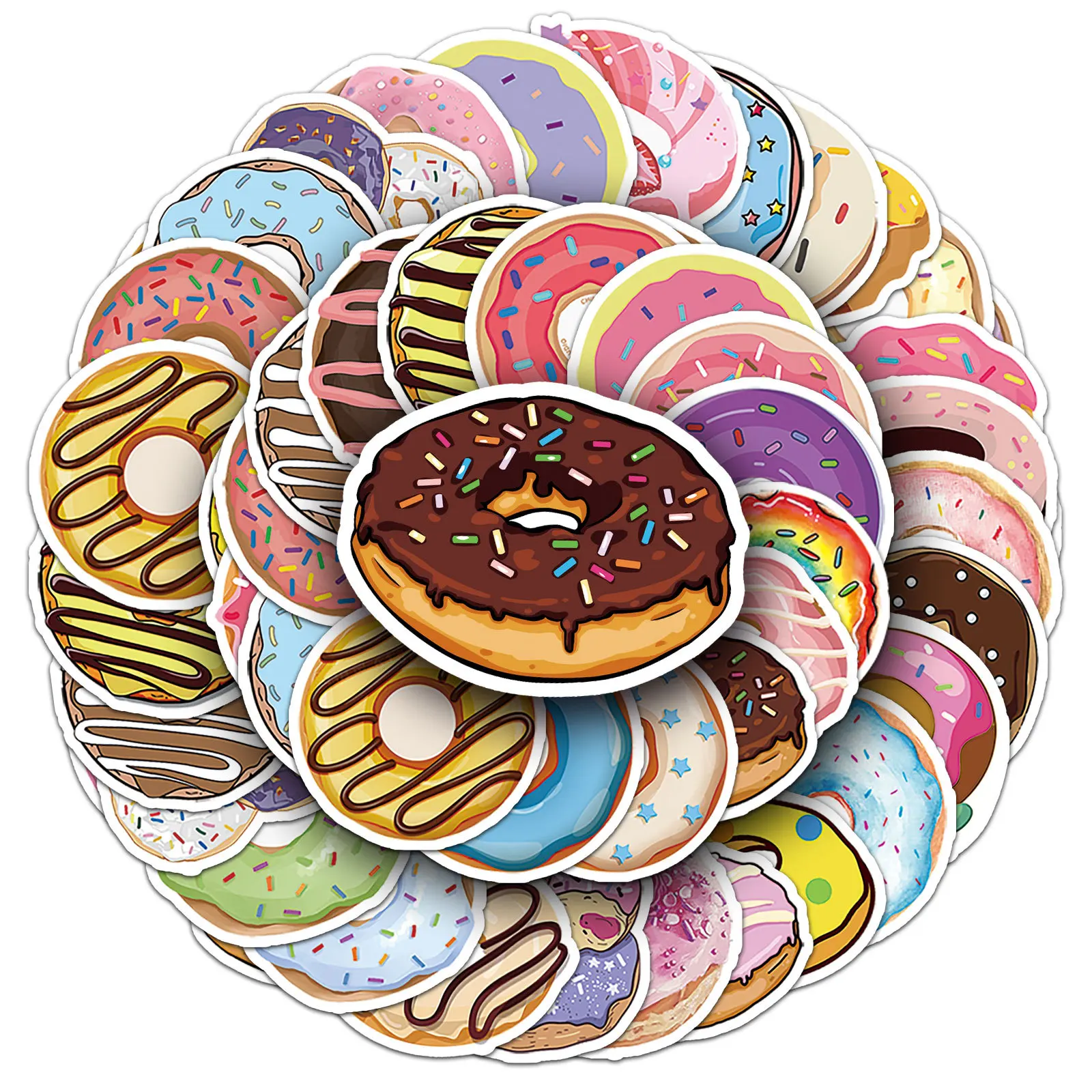 

50PCS Delicious Donut Stickers Cute Sweet Tasty Doughnut Vinyl Decals Waterproof Stickers for Water Bottle Laptop Luggage